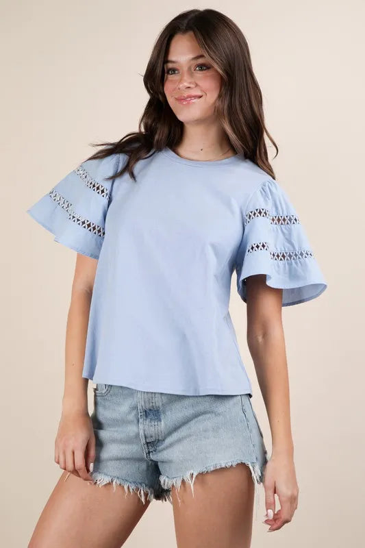 VERY J Lace Trim Sleeve Top | Sybaritic Boutique