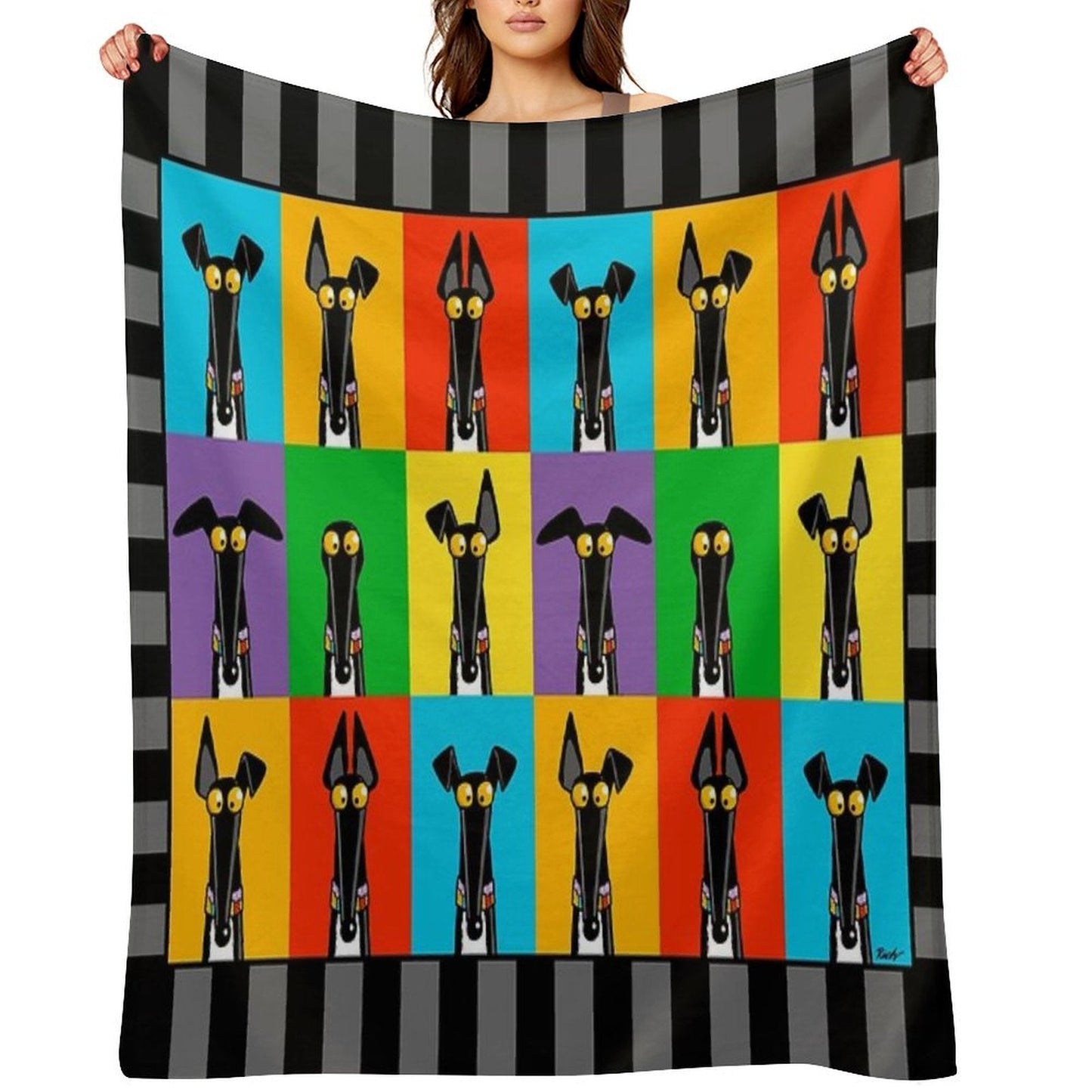 Greyhound Semaphore with Border Throw Blanket