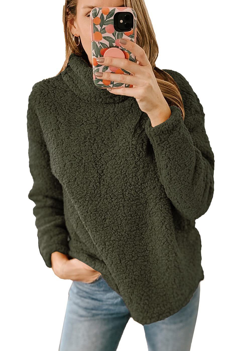 Thick Polar Fleece Turtleneck Pullover - High Collar Winter Top