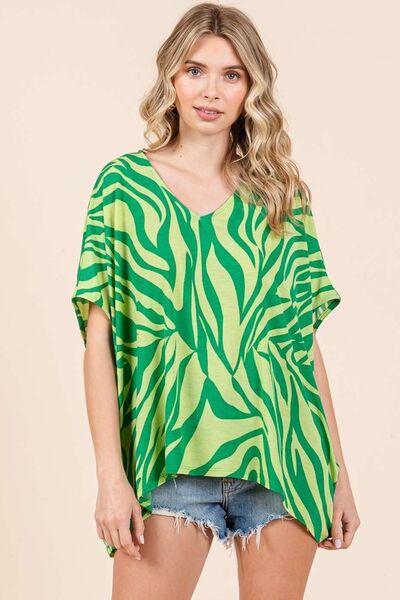 Mittoshop Zebra Print V-Neck Short Sleeve Oversized Top #2
