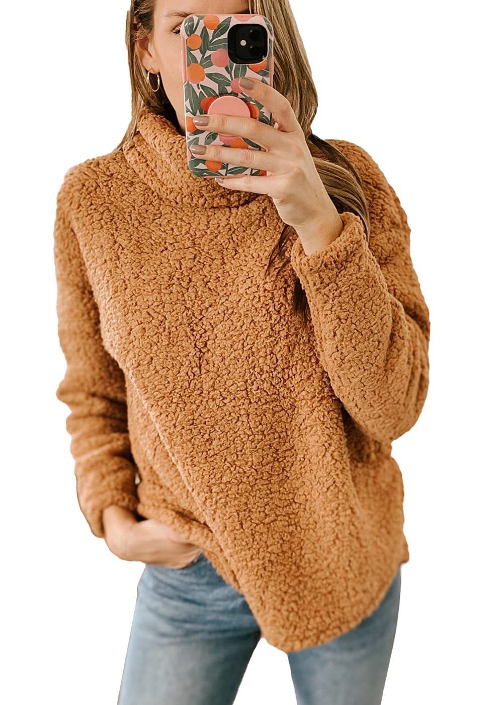 Thick Polar Fleece Turtleneck Pullover - High Collar Winter Top