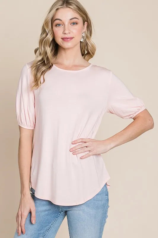 BOMBOM Round Neck Puff Sleeve T-Shirt