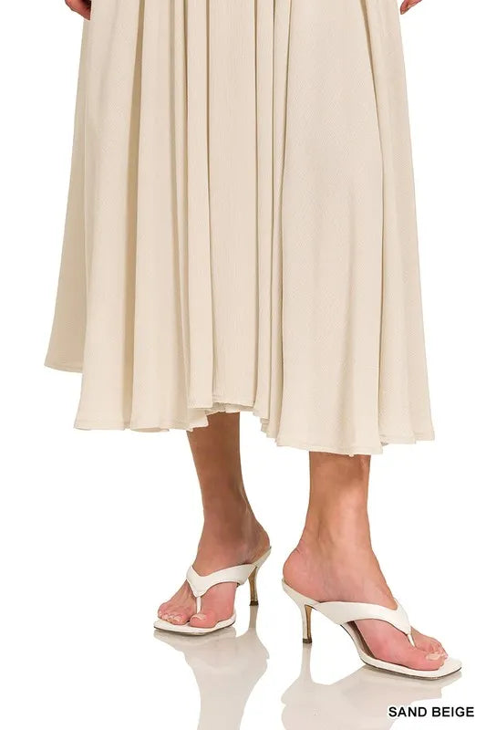 Zenana Woven Crinkle Gauze Crop Tee and Skirt Set