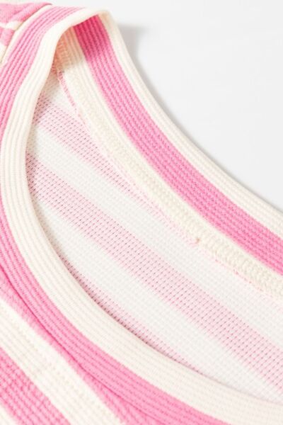 Striped Round Neck T-Shirt and Drawstring Shorts Set