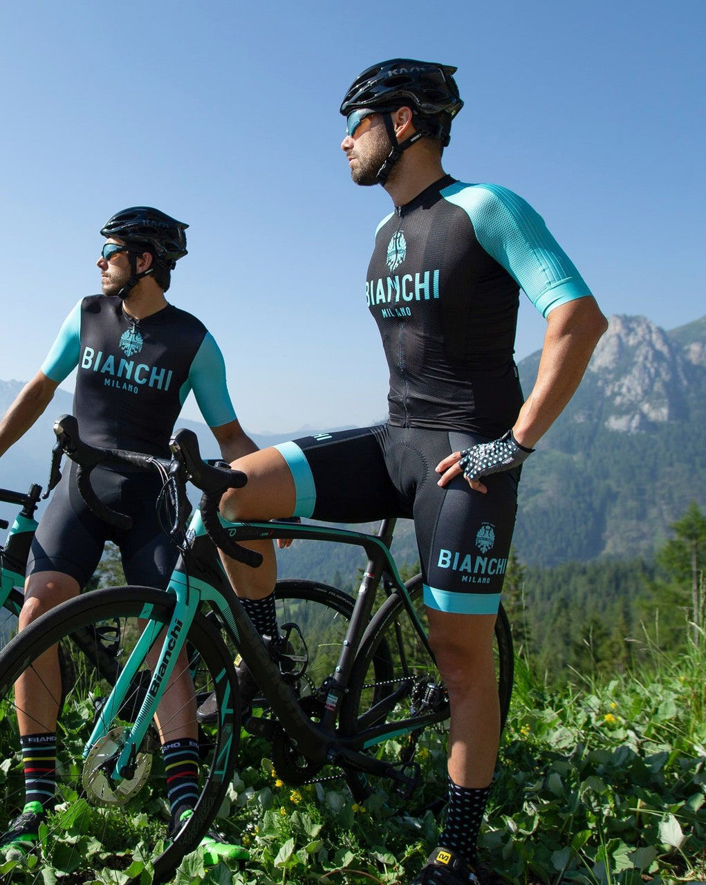 Bianchi Milano VALCONCA1 AERO Men's Black Turquoise Jersey