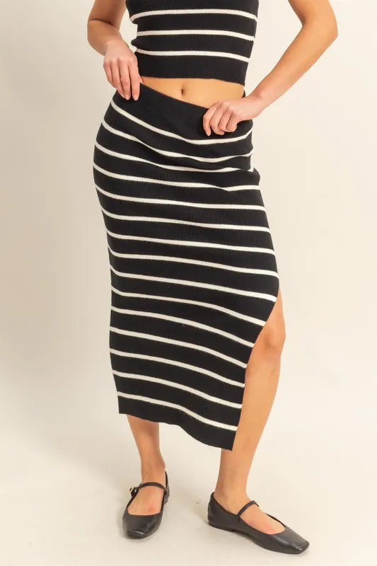 HYFVE Side Slit Striped Bodycon Sweater Skirt