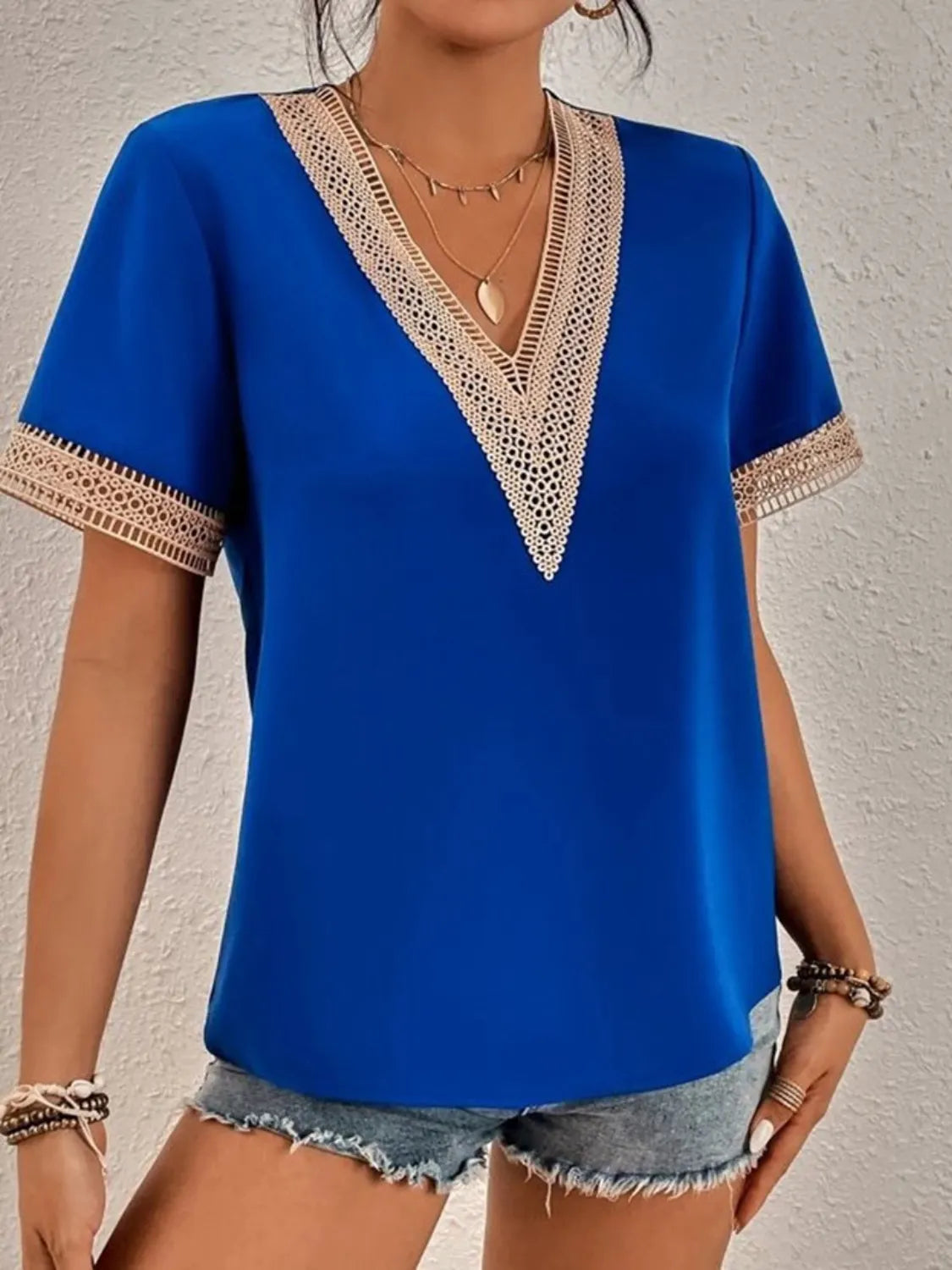 Full Size V-Neck Short Sleeve Blouse Plus Size