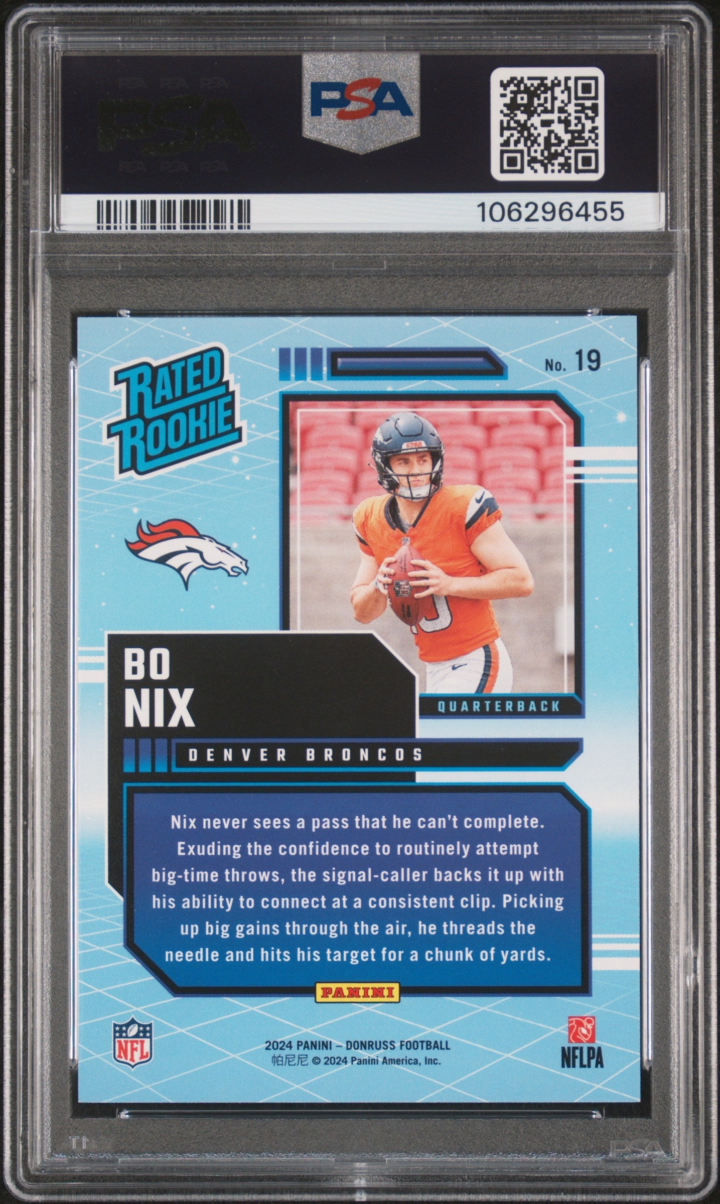 Graded 2024 Panini Donruss Bo Nix #19 Rated Rookies Retro Rookie RC Football Card PSA 10 Gem Mint
