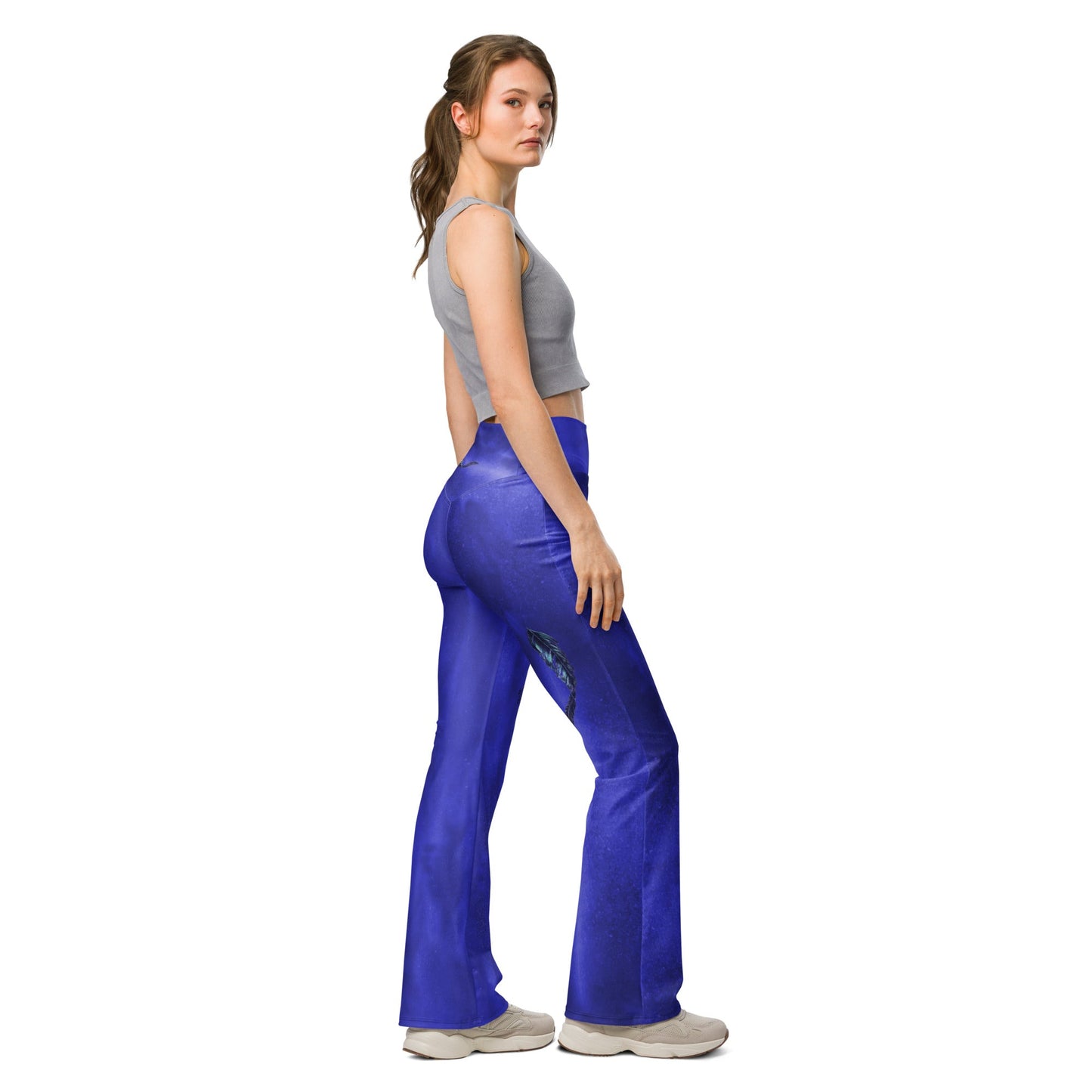 Blue Hazey Breeze Feather High Waist Flare leggings