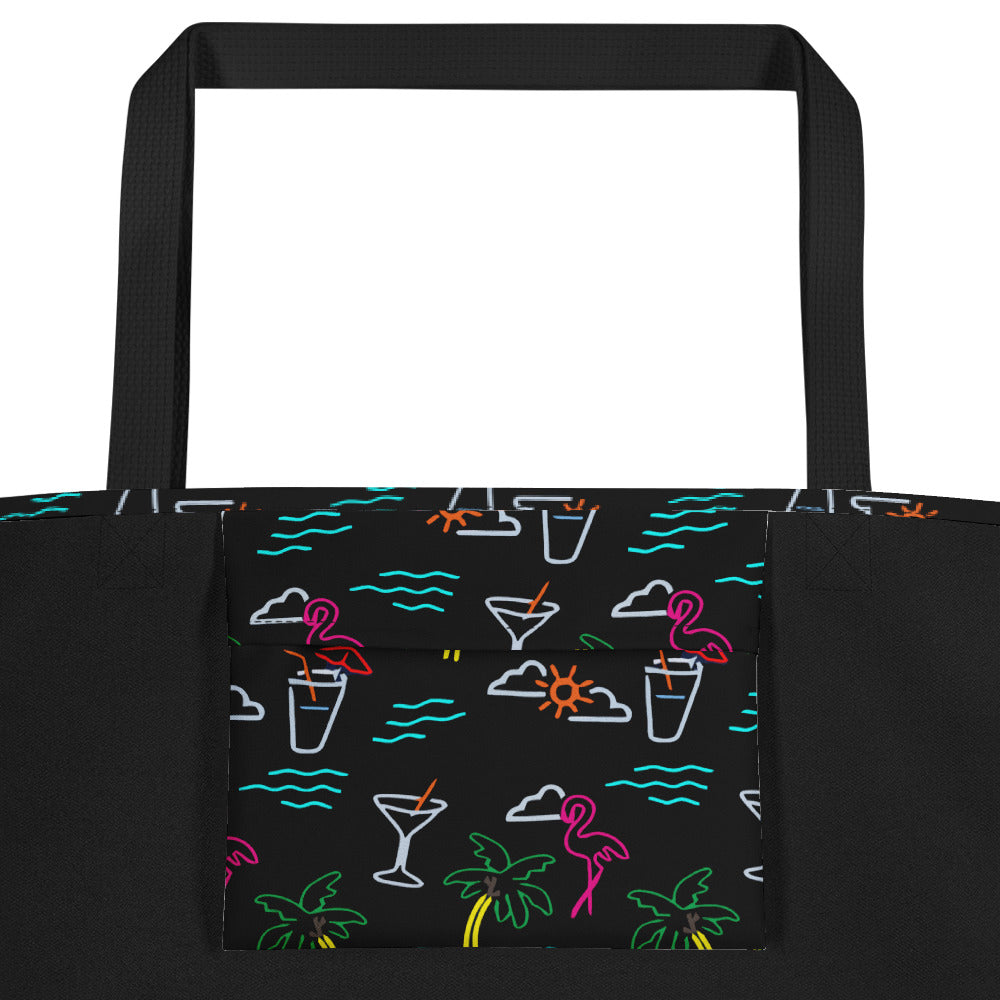 Five O'Clock Somewhere Black Large Tote Bag