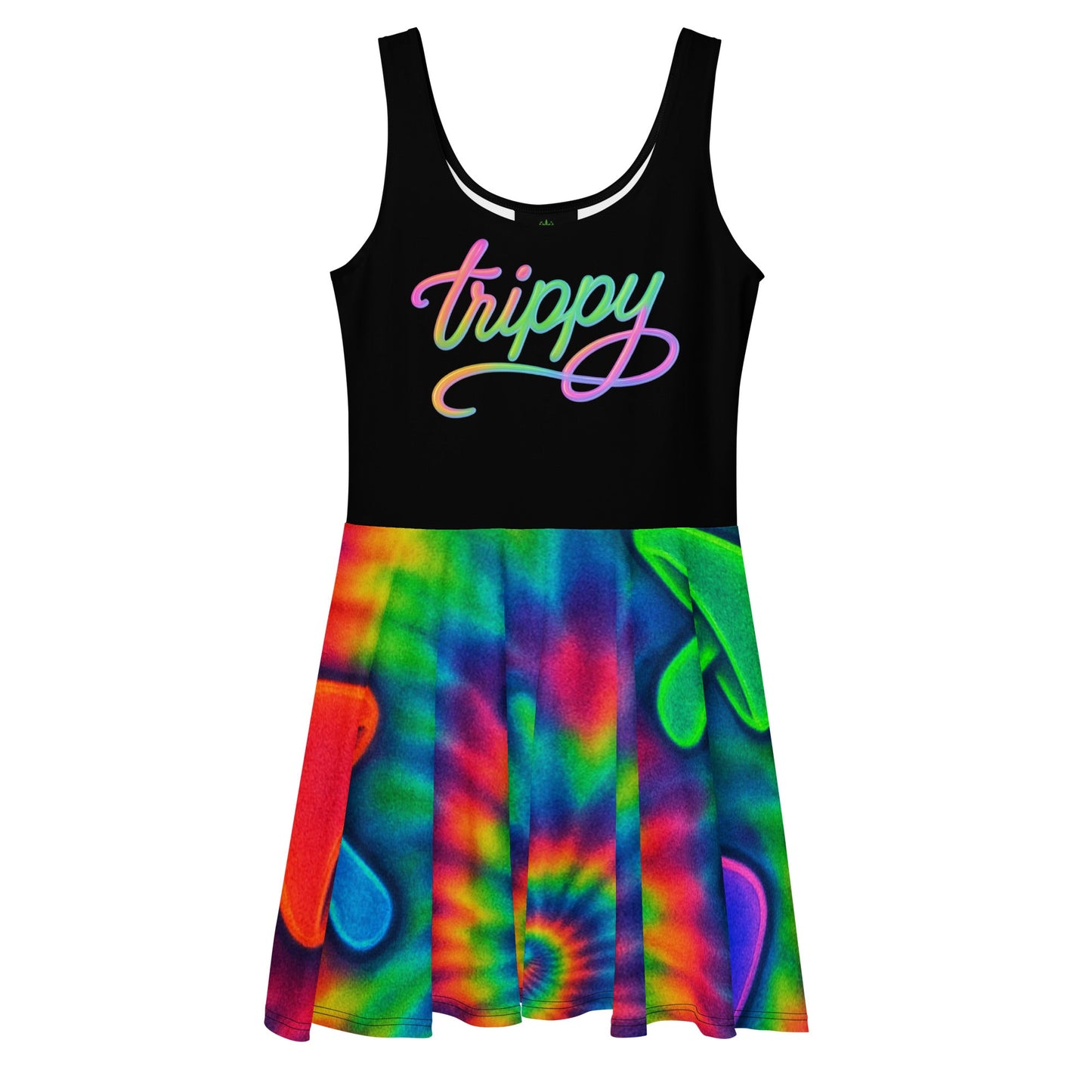 Trippy Tie-Dye Skater Dress – Neon Mushroom Festival Vibes