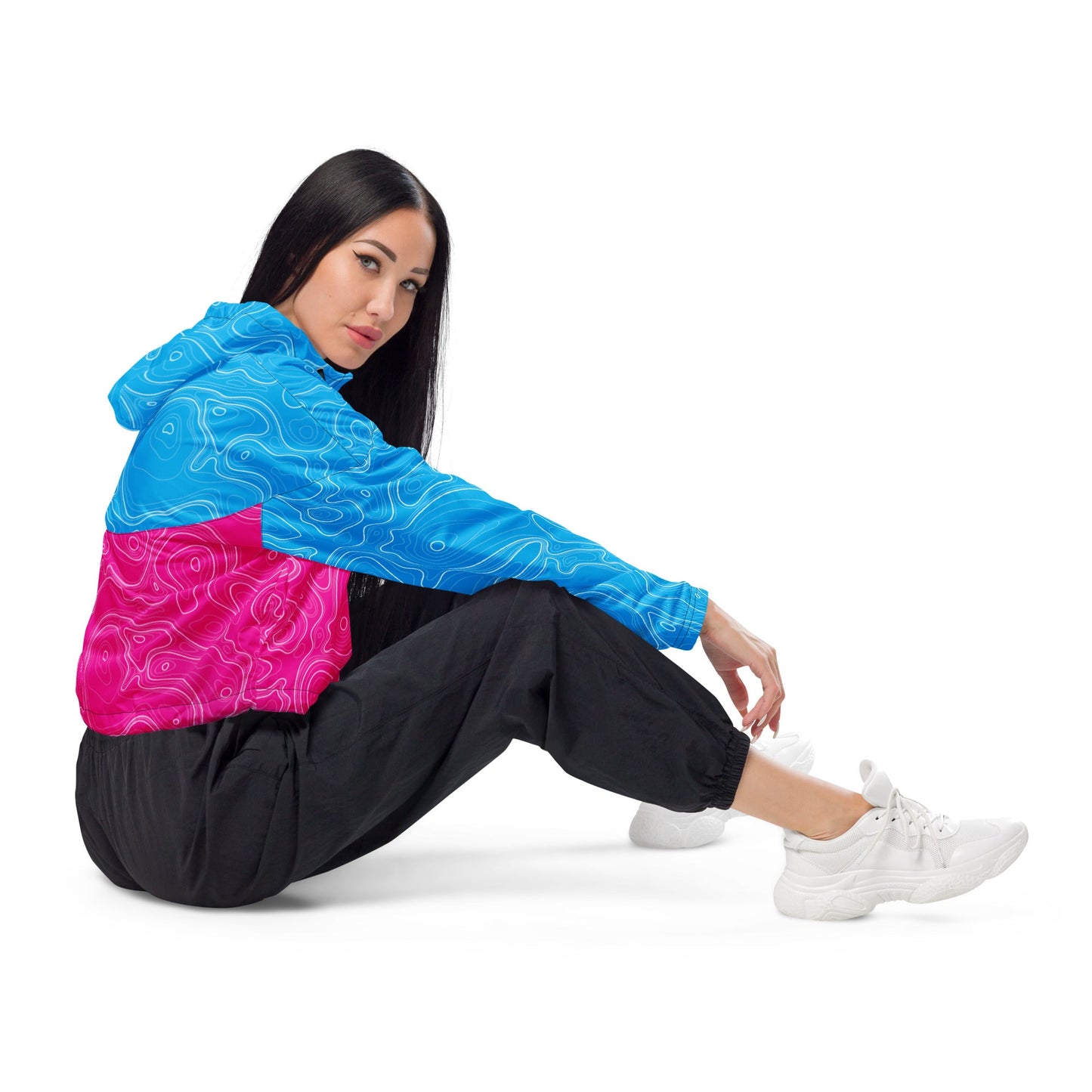 Neon Topographic Women’s Cropped Windbreaker