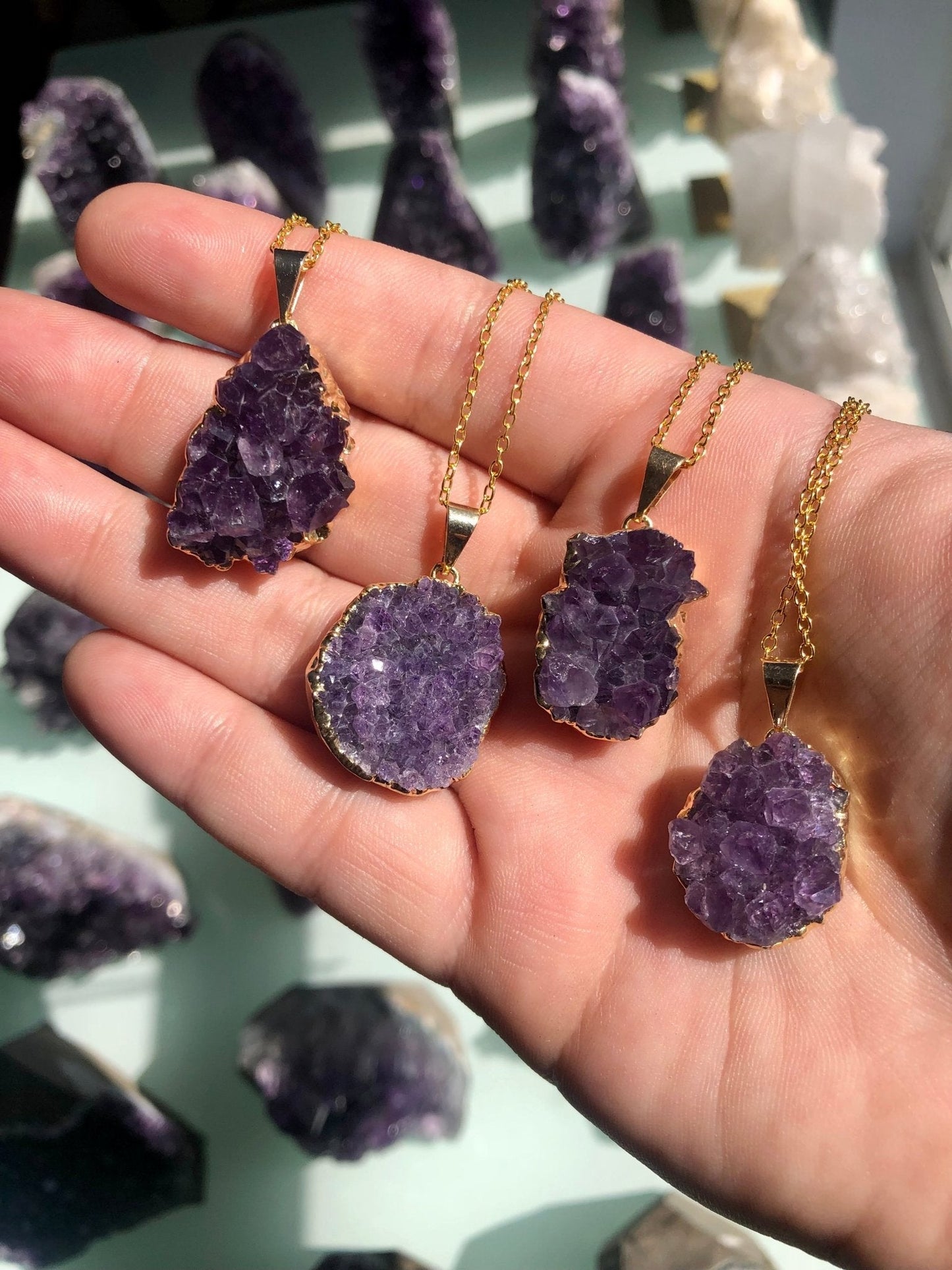 Amethyst Druzy Necklace – Gold or Silver Plated, 18” Chain