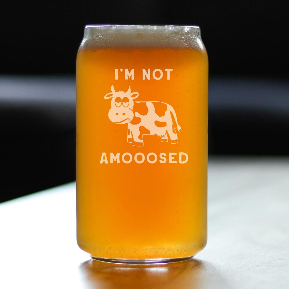 Not Amooosed - Beer Can Pint Glass for Beer - Funny Cow Gifts for Men & Women - Fun Cow Themed Decor