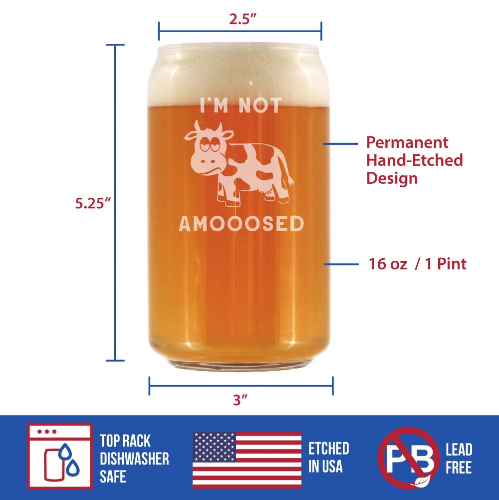 Not Amooosed - Beer Can Pint Glass for Beer - Funny Cow Gifts for Men & Women - Fun Cow Themed Decor