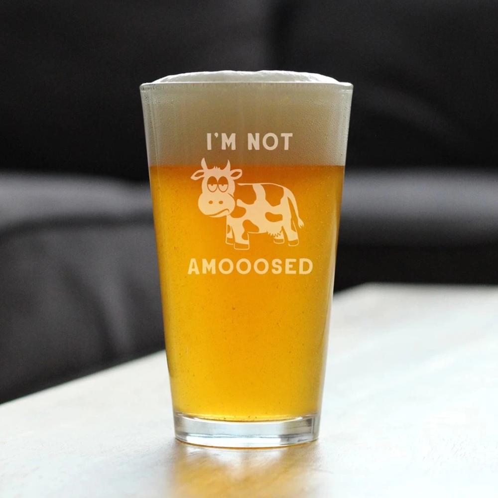 Not Amooosed - 16 oz Pint Glass for Beer - Funny Cow Gifts for Men & Women - Fun Cow Themed Decor