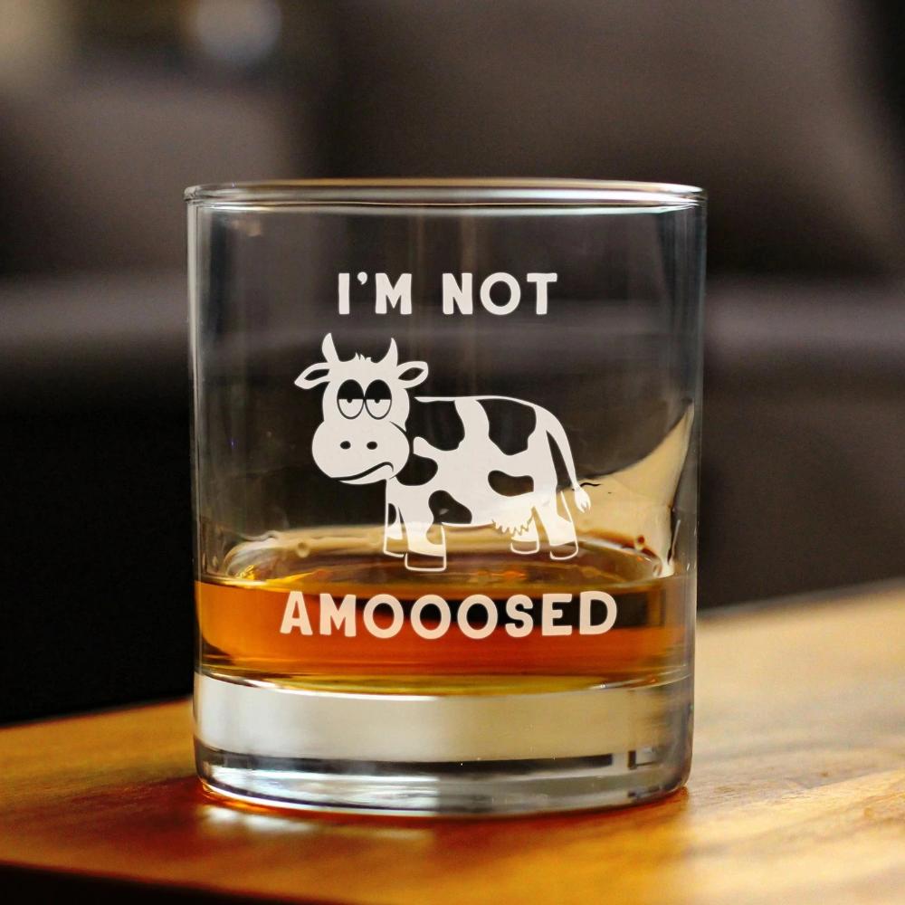 Not Amooosed - Funny Cow Whiskey Rocks Glass Gifts for Men & Women - Fun Whisky Drinking Tumbler Décor