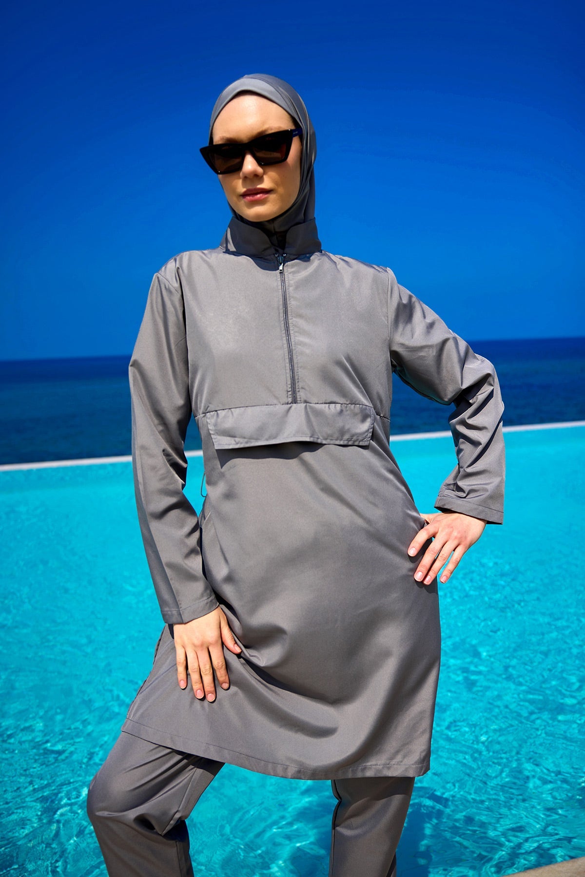 Andalus Charcoal Full Coverage Burkini Set for Women A2503-4