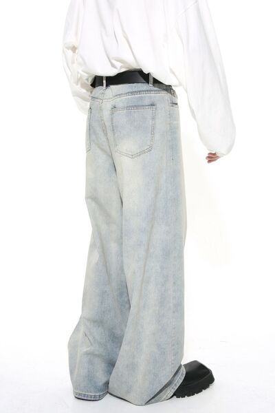 Washed Straight Leg Jeans - Sybaritic Boutique