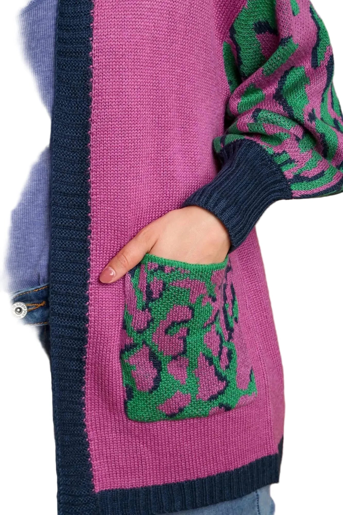 Animal Print Open Front Sweater Cardigan