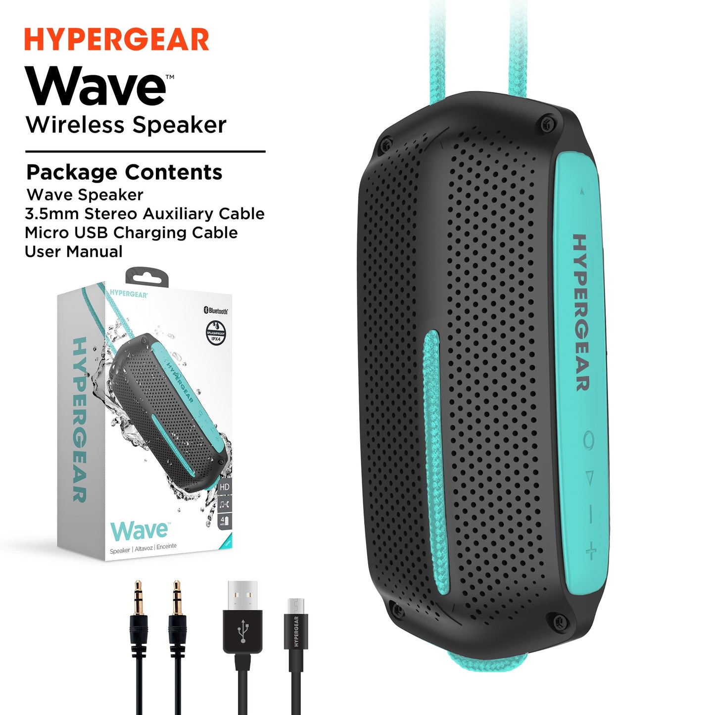 HyperGear Wave Water Resistant Wireless Speaker with Extended Battery Life (WATER-PRNT)