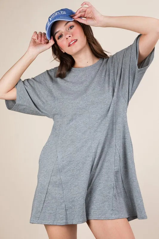 VERY J Mineral Washed Oversized Knit Comfy Romper