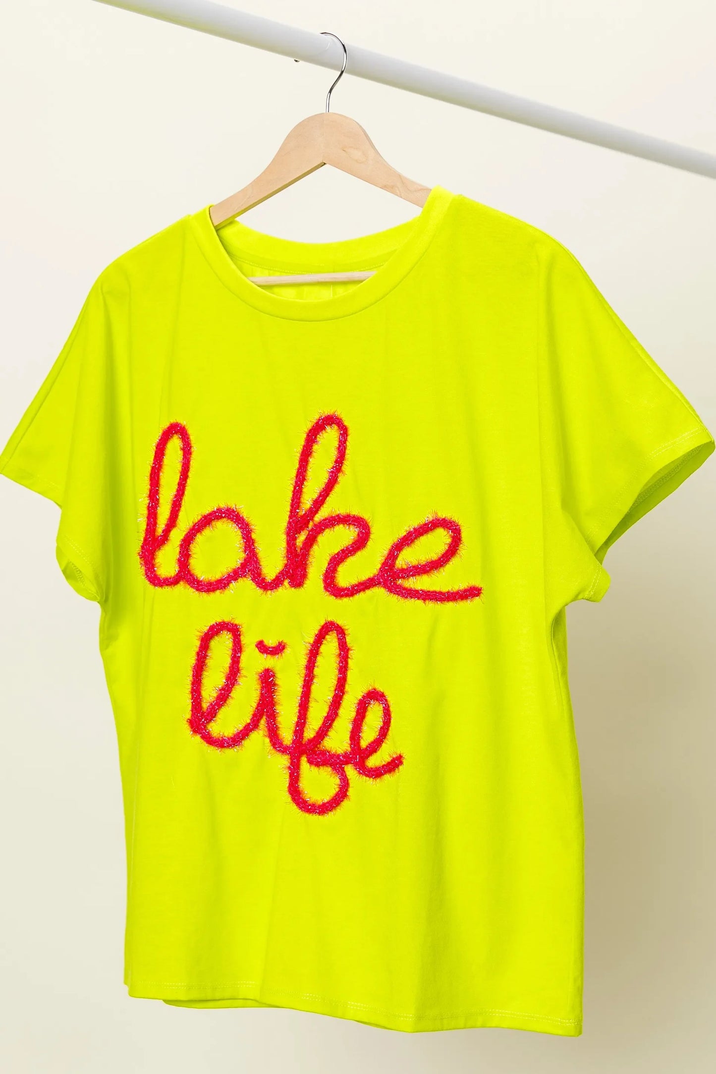 BiBi Metallic Letter Short Dolman Sleeve Top