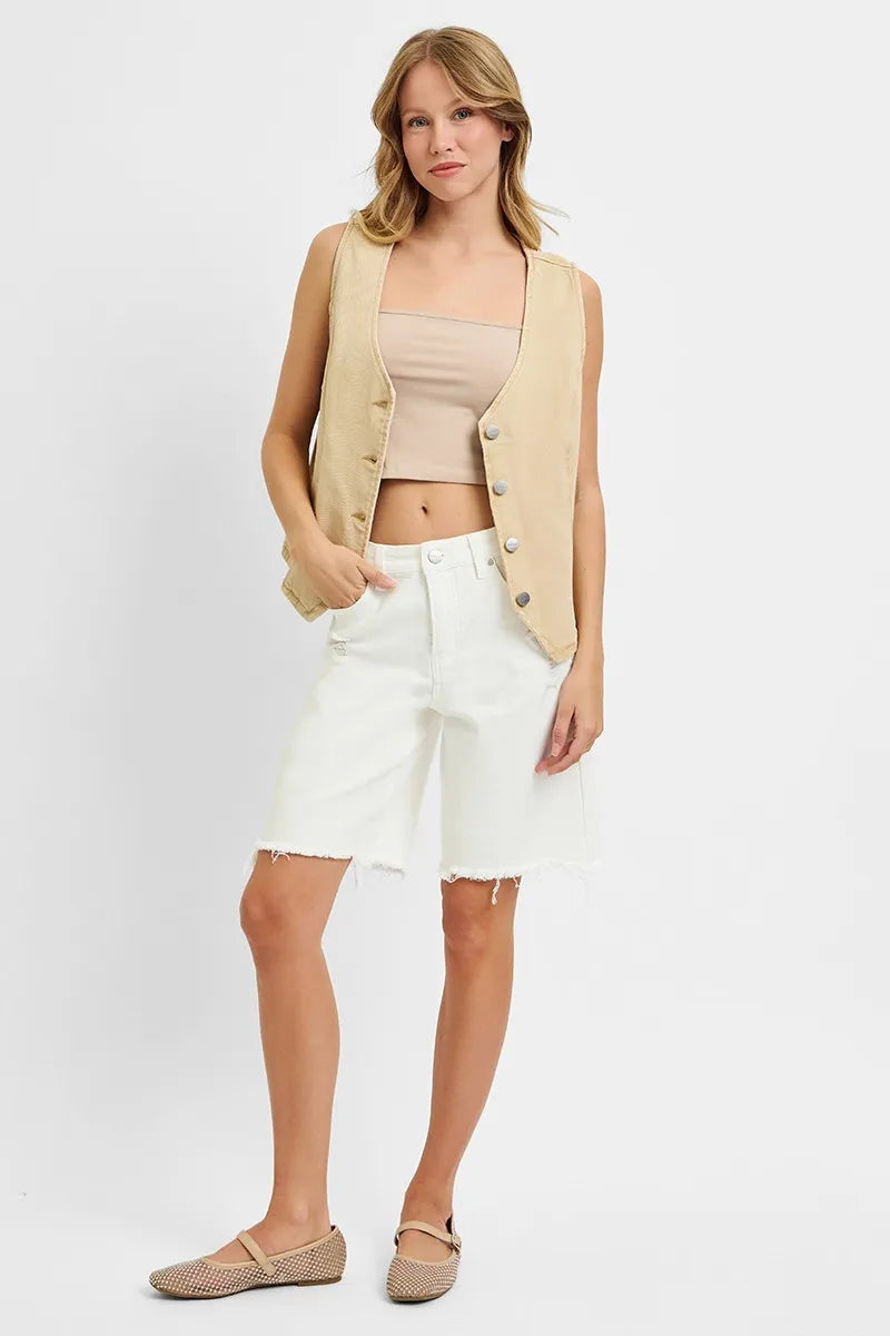 RISEN Full Size V Neck Button Down Vest Plus Size