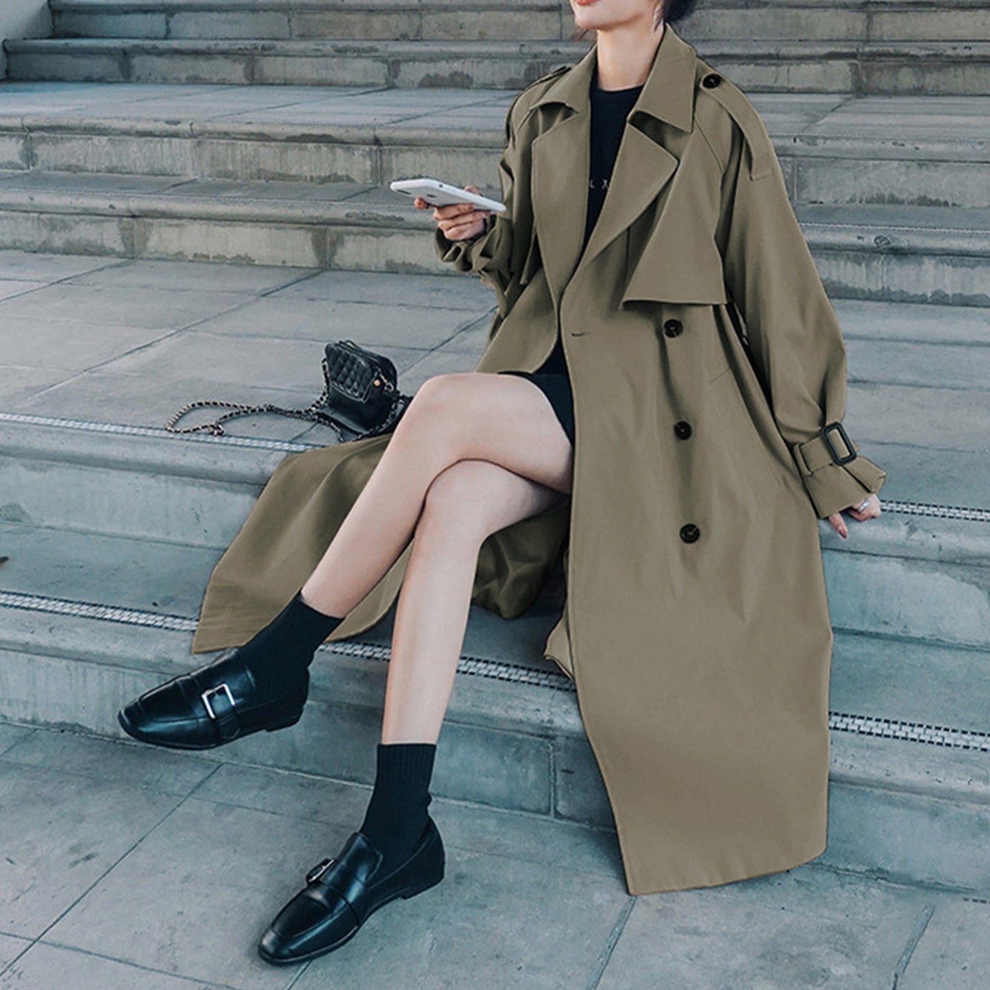 Women’s Elegant Oversized Trench Coat – Mid-Length Style