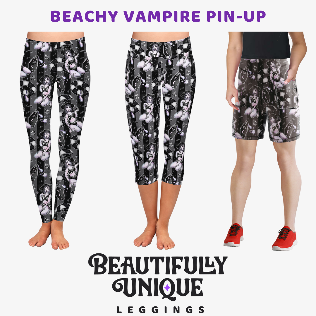 Beachy Vampire Pin-Up Capris, Leggings & Biker Shorts (Semi-Exclusive) - High-quality Handcrafted Vibrant Leggings