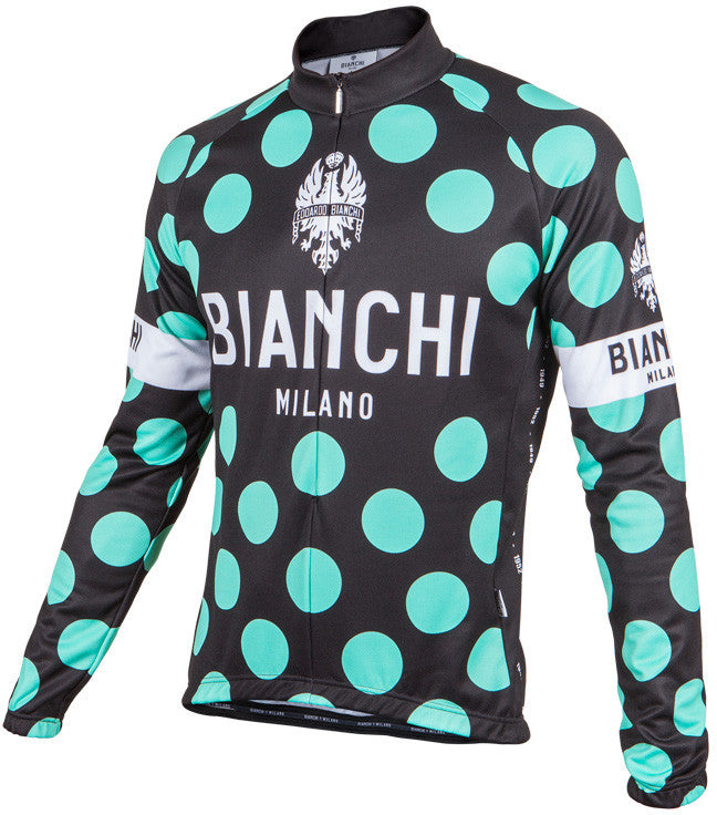 BIANCHI MILANO LEGGENDA1 Black Polka Dot Men's Long Sleeve Jersey (4XL)