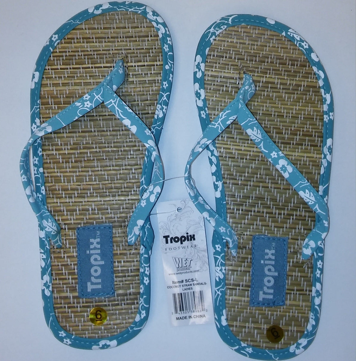 Tropix Coconut Straw Hibiscus Pattern Flip Flops