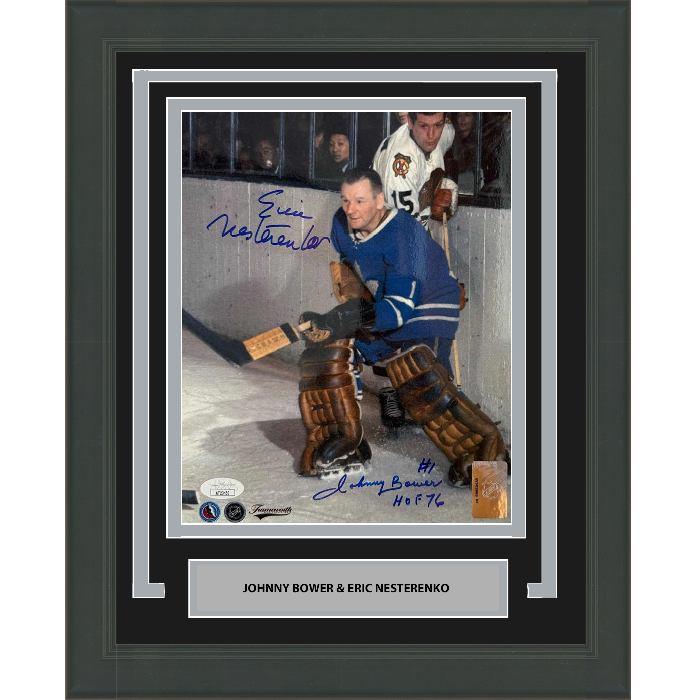 Framed Autographed/Signed Johnny Bower and Eric Nesterenko 8x10 Hockey Photo JSA COA