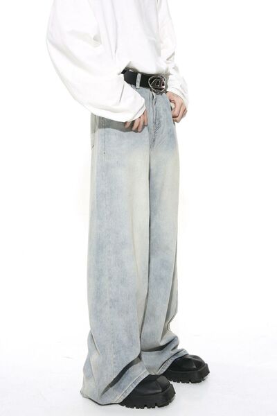 Washed Straight Leg Jeans - Sybaritic Boutique