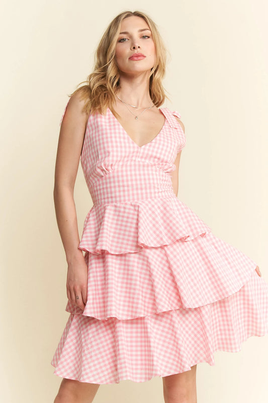 Jade By Jane Gingham Tiered Mini Dress