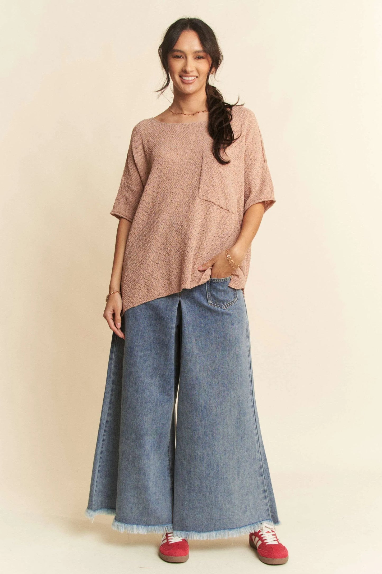 Davi & Dani Patch Pocket Wide Leg Culotte Jeans