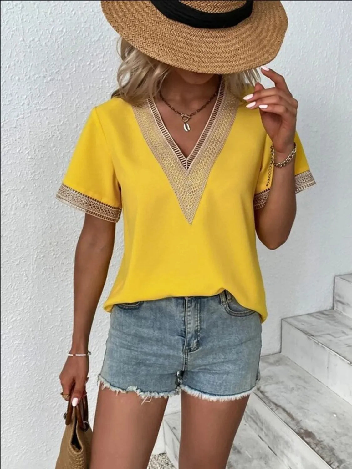 Full Size V-Neck Short Sleeve Blouse Plus Size