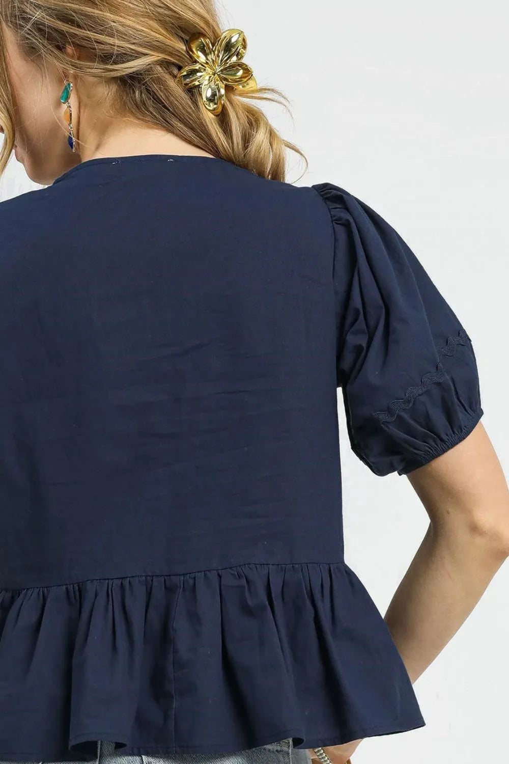 Umgee Tie Front Puff Sleeve Blouse