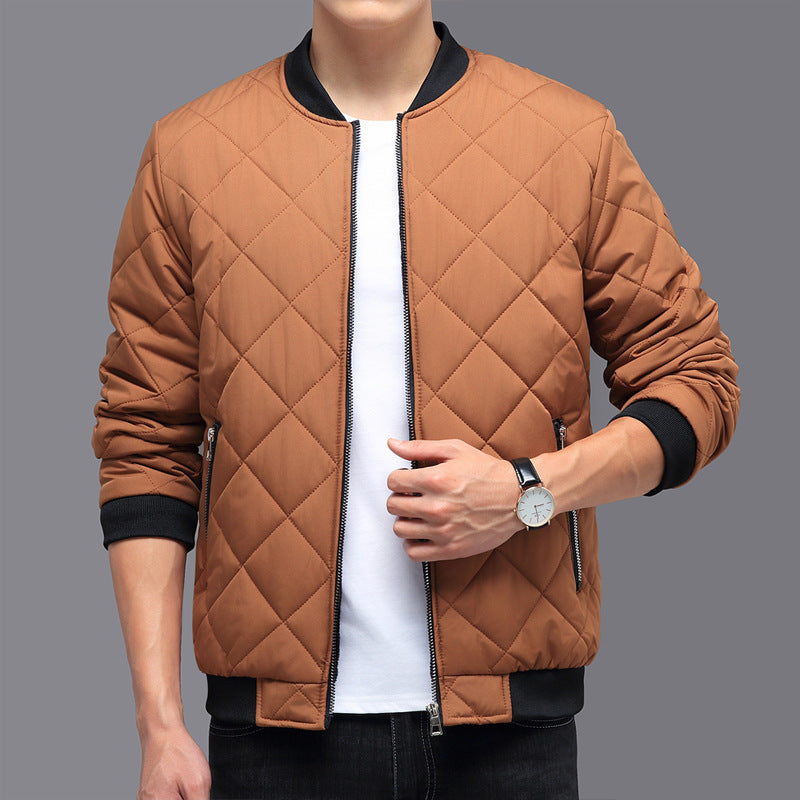 Men's Windproof Quilted Winter Jacket - Velvet Lined Baseball Bomber
