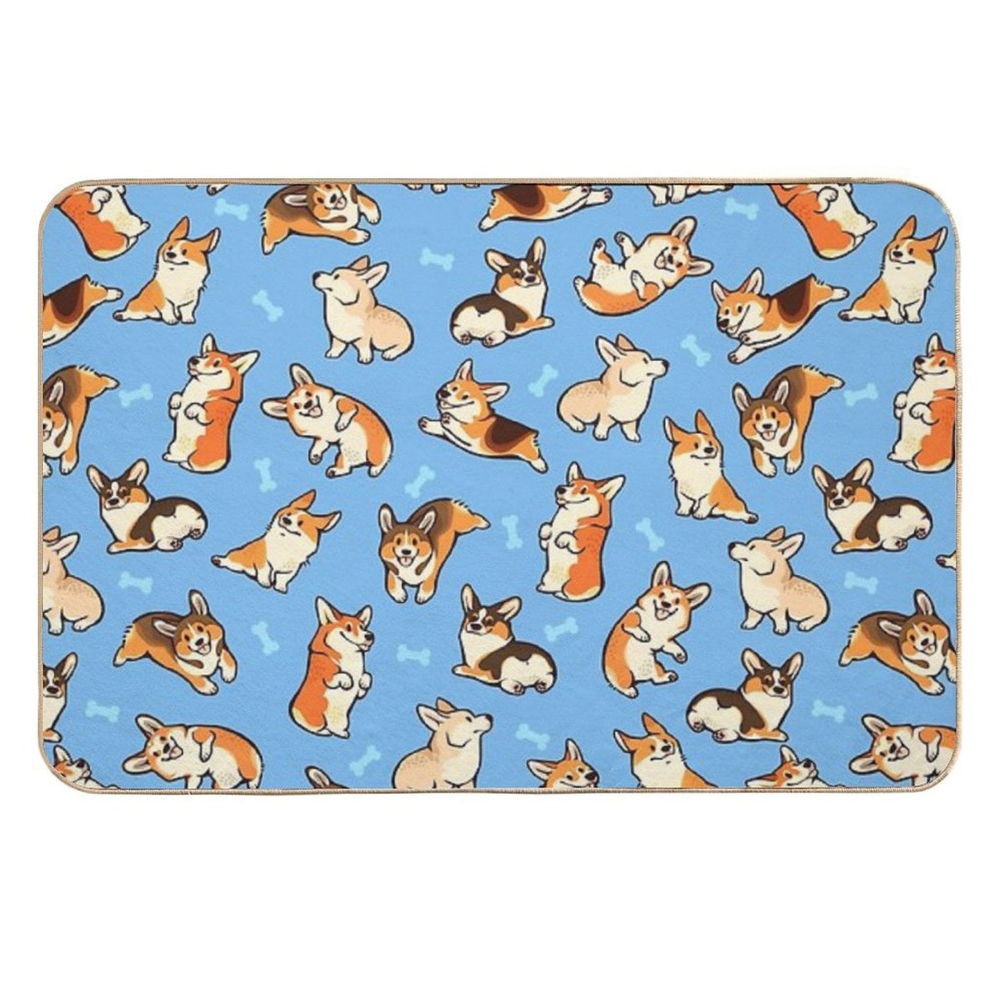 Jolly Corgis in Blue Rapid-Drying Bath Mat