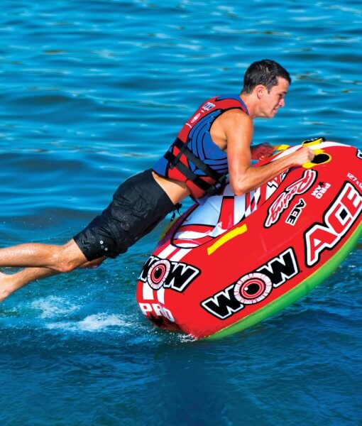 WOW Sports 1 Person Towable Water Tube - Ace Racing Starter Kit w 12V Pump & 1K Tow Rope