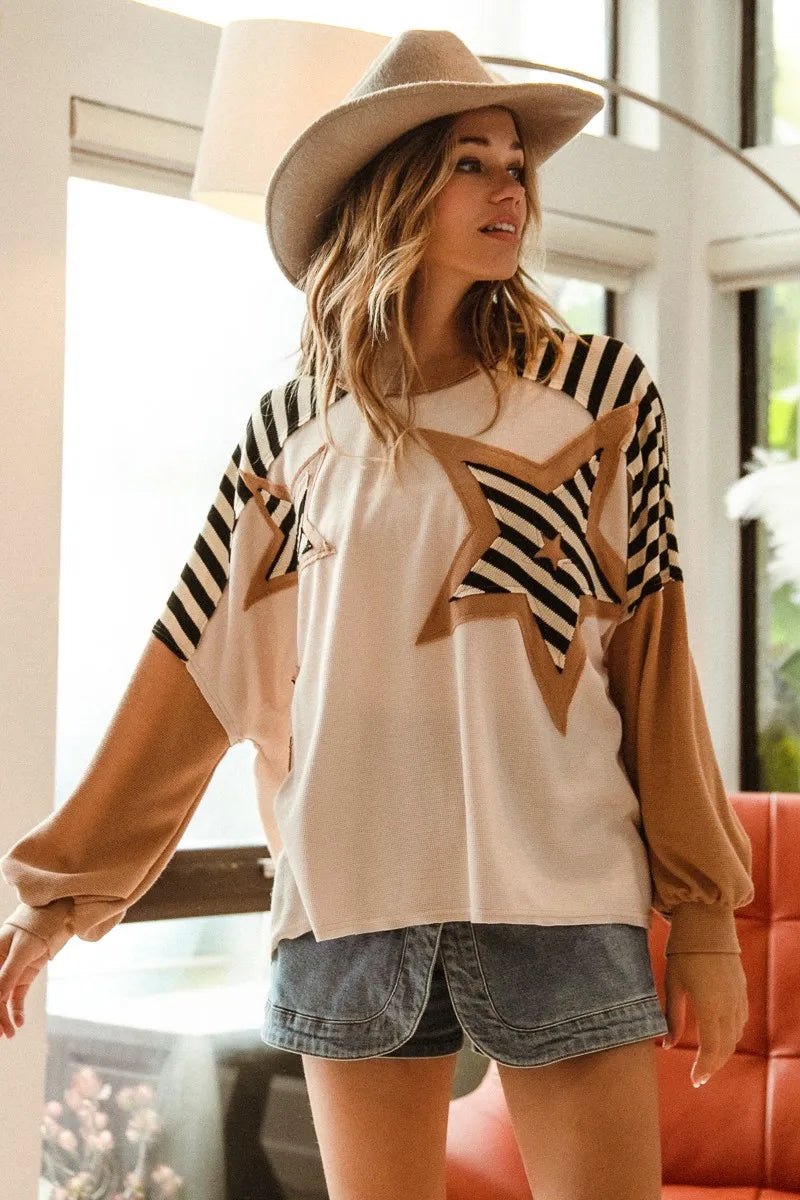 BiBi Star Patchwork Mixed Long Sleeve Top