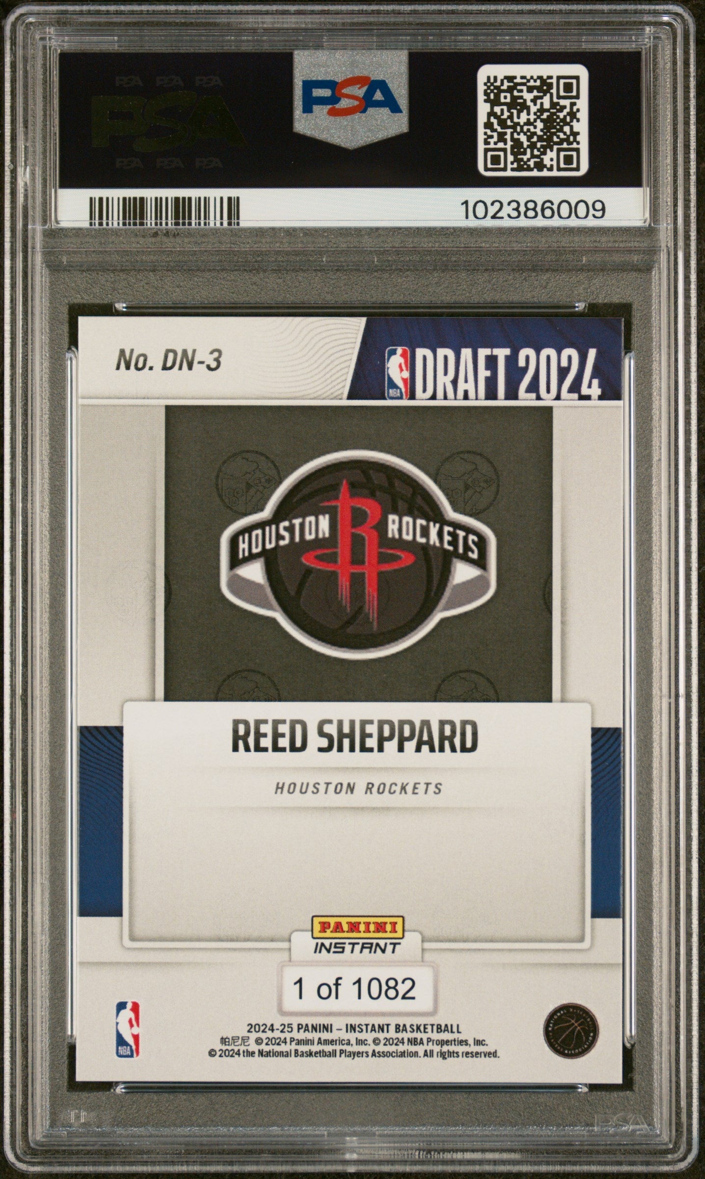 Graded 2024 Panini Instant NBA Reed Sheppard #DN3 Draft Night Rookie RC Basketball Card PSA 9 Mint