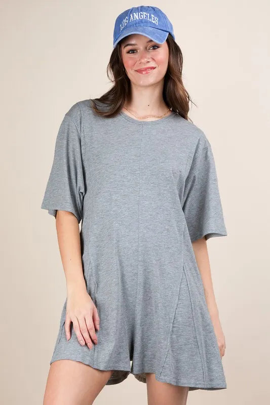 VERY J Mineral Washed Oversized Knit Comfy Romper