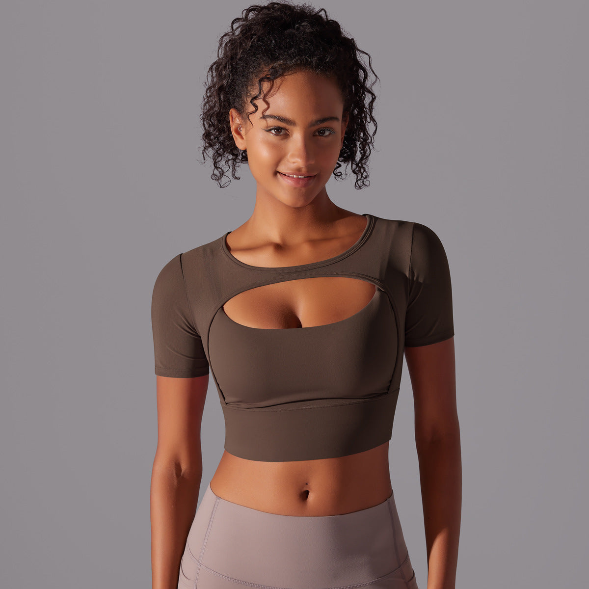 Mesh Double Layer Cutout Sports Bra - Black Breathable Fitness Top