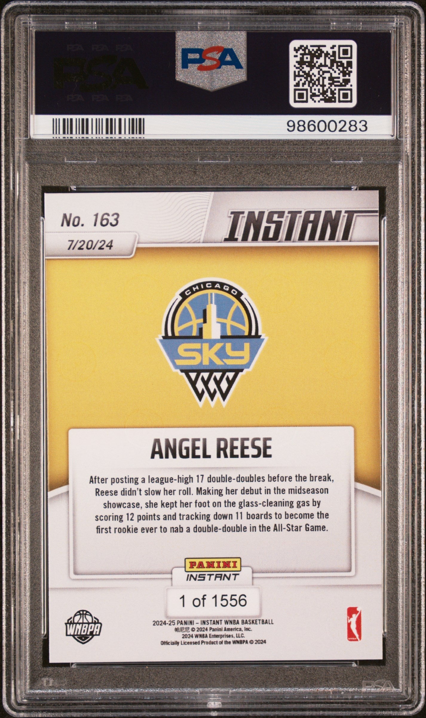 Graded 2024 Panini Instant WNBA Angel Reese #163 Rookie RC Basketball Card PSA 9 Mint