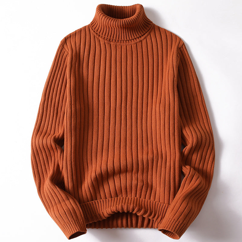 Ribbed Turtleneck Sweater - Blue Knit Slim Fit Winter Pullover
