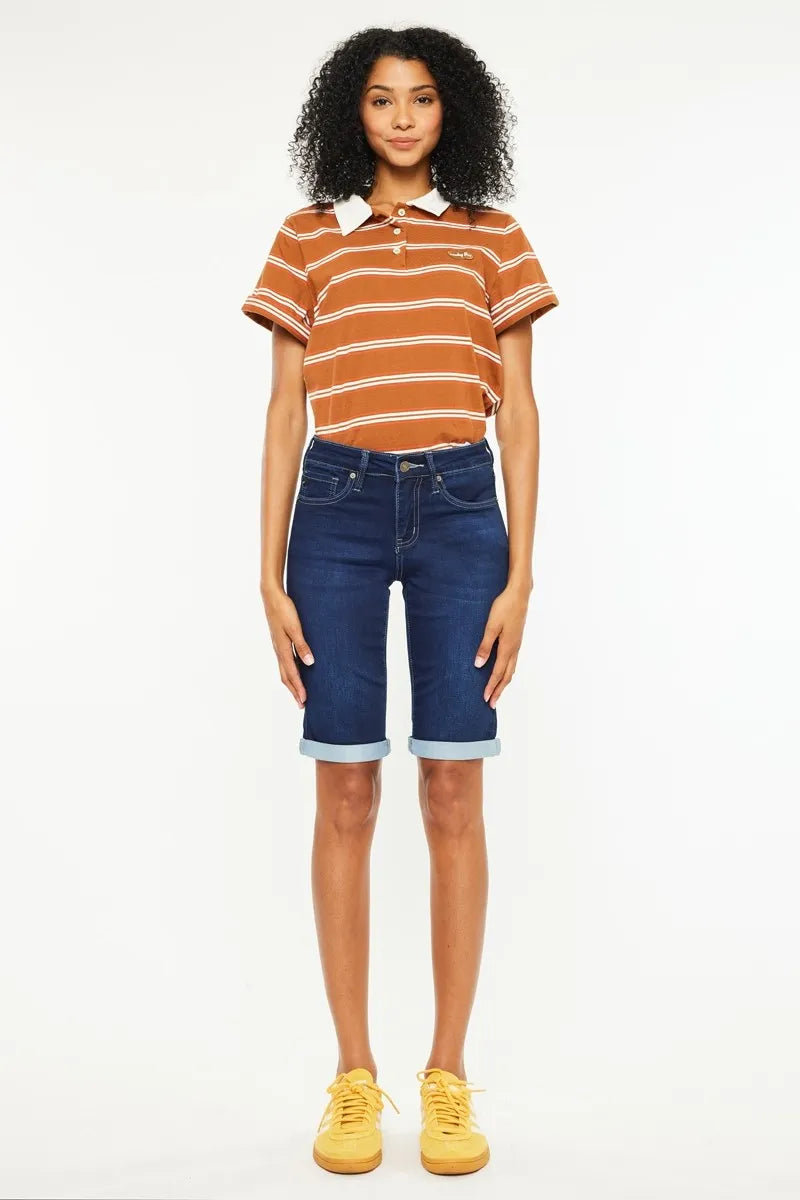 Kancan Mid Rise Bermuda Denim Shorts
