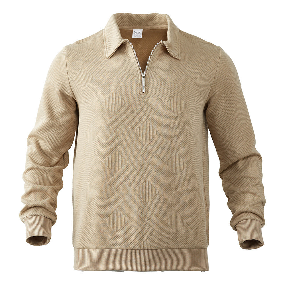 Textured Jacquard Half-Zip Polo Sweatshirt - Long Sleeve