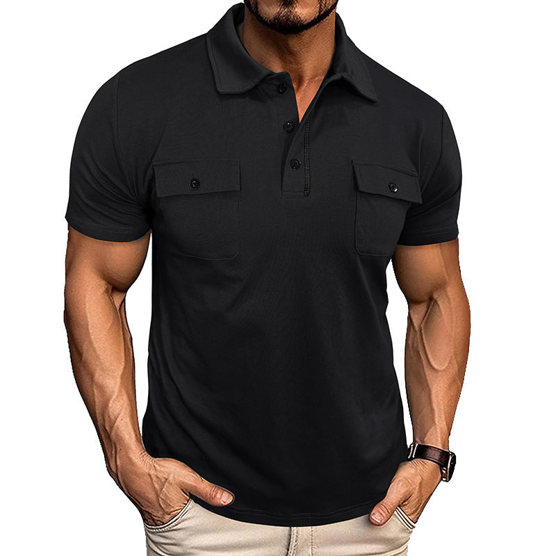 Lightweight Cotton Polo Shirt with Lapel Collar & Chest Pockets